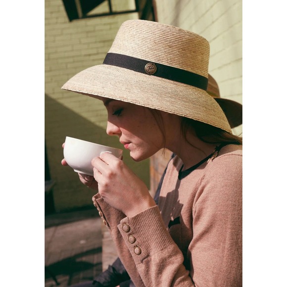 Tula Accessories - Tula Natural Palm Leaf Sun Hat Handwoven UPF 50+ Tan Black Ribbon Sold Out Style